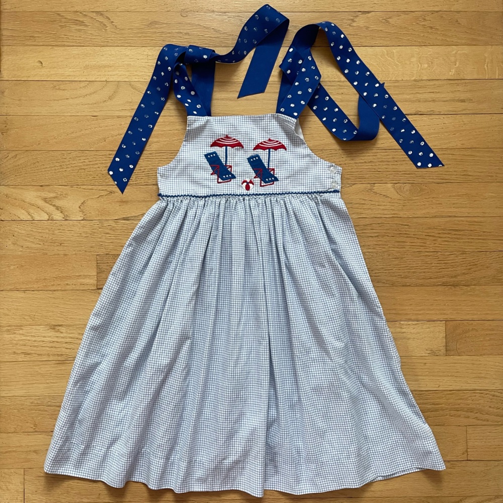 BAILEY BOYS VGUC Beach Theme Embroidered Appliqué Ribbon Tie Strap Dress